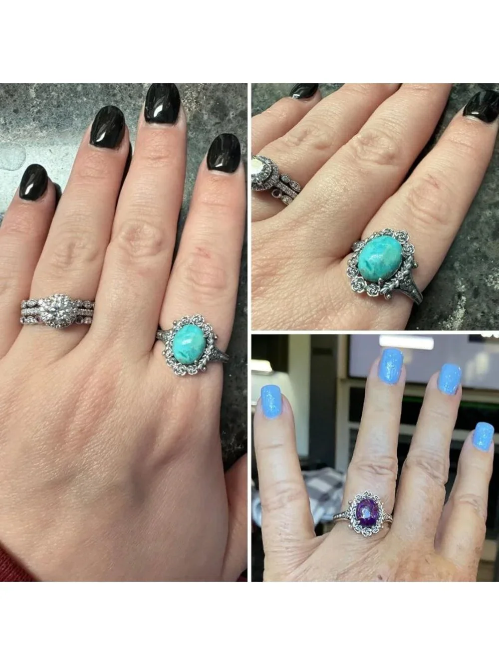 Bohemian Turquoise Sterling Silver Ring for Women, Adjustable Floral Design